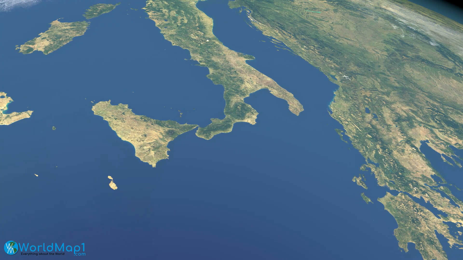 Greece and Southern Italy Satellite Map
